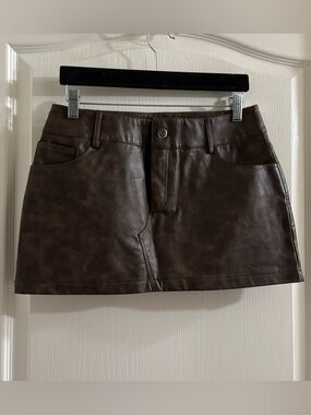 Edikted Brown Faux Leather Mini Skirt